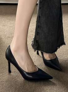 女士尖头低帮高跟鞋，Ol 专业工作鞋，女士黑色细高跟正装鞋