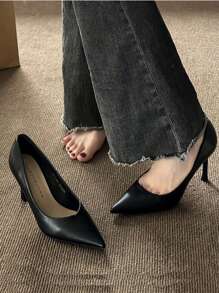 女士尖头低帮高跟鞋，Ol 专业工作鞋，女士黑色细高跟正装鞋