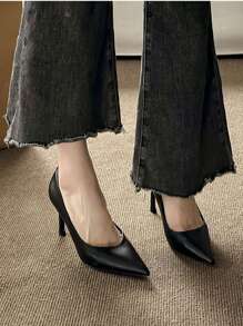 女士尖头低帮高跟鞋，Ol 专业工作鞋，女士黑色细高跟正装鞋