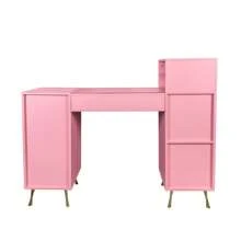QQD Manicure Table Nail Desk For Nail Tech Glass Top, Beauty Salon Nail Supplies Decor Workstation Acetone Resistant 2 Side Cabinet+4 Drawers+1 Open Cabinet+1 Open Shelf