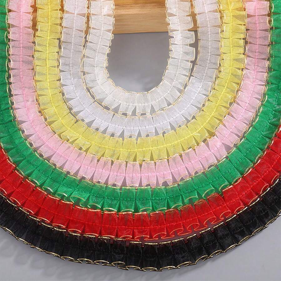 1pc 10m Double Sided Gold-Edge White Fishbone Pleated Lace Trim 2cm ...