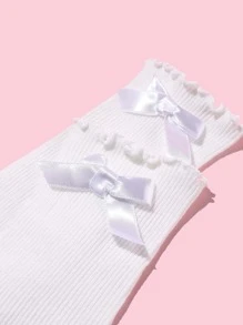 1 雙女童柔軟舒適透氣及膝襪帶蝴蝶結裝飾學生製服公主風格 - 白色 - 查看 6