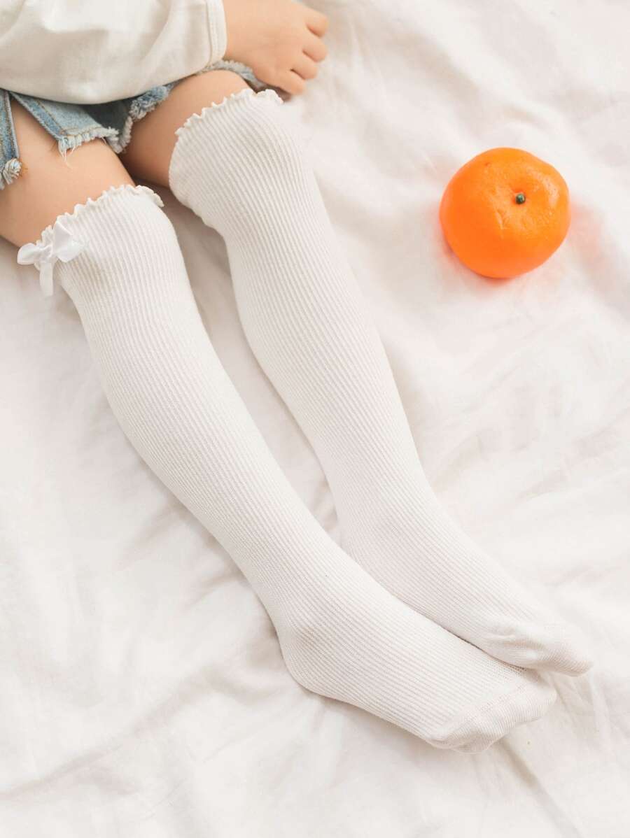 1 雙女童柔軟舒適透氣及膝襪帶蝴蝶結裝飾學生製服公主風格