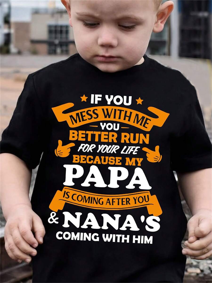 酷炫且時尚的少年夏季休閒標語印花圓領t恤