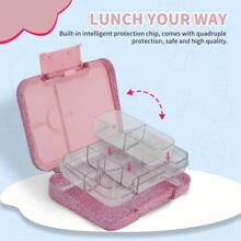 Caja de almuerzo bento de material de tritan con brillo - Envase de almuerzo grande - 4-6 compartimentos, a prueba de fugas, asa portátil, apto para microondas y lavavajillas