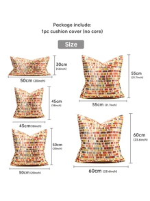 Moroccan Luxury Soft Cushion Cover, Golden & Orange Geometric Square Pattern Pillowcase Without Pillow Core - Orange - View 2