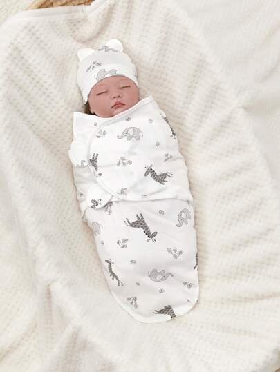 1pc Baby Printed Giraffe Comfortable, Soft Swaddle Blanket, Suitable For Home Or Travel, All Seasons Love Valentine