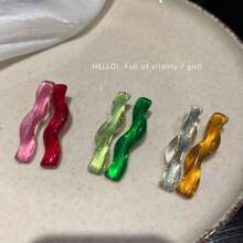 2/4pcs Jelly Color Transparent Wavy Side Bangs Clip, Simple Colorful Hair Clips, New Fashion Design Claw Clips Hair Claws Hair Barrettes, School Stuff, Hair Accessories, Head Accessories, Hairpin - Multicolor - View 1