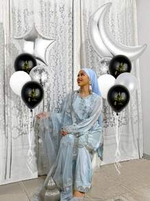 11 piezas de globos de aluminio plateado con forma de luna creciente y estrellas y globos con confeti de colores variados, perfectos para decoración del hogar en Al-Fitr y Ramadán, decoración de Ramadán, Eid Mubarak