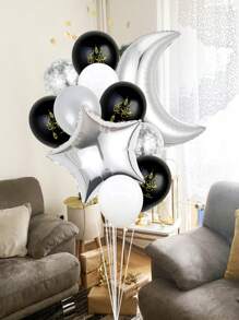 11 piezas de globos de aluminio plateado con forma de luna creciente y estrellas y globos con confeti de colores variados, perfectos para decoración del hogar en Al-Fitr y Ramadán, decoración de Ramadán, Eid Mubarak