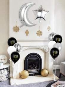 11 piezas de globos de aluminio plateado con forma de luna creciente y estrellas y globos con confeti de colores variados, perfectos para decoración del hogar en Al-Fitr y Ramadán, decoración de Ramadán, Eid Mubarak