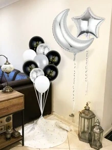 11 piezas de globos de aluminio plateado con forma de luna creciente y estrellas y globos con confeti de colores variados, perfectos para decoración del hogar en Al-Fitr y Ramadán, decoración de Ramadán, Eid Mubarak