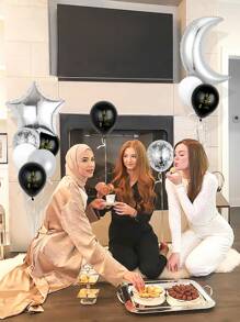 11 piezas de globos de aluminio plateado con forma de luna creciente y estrellas y globos con confeti de colores variados, perfectos para decoración del hogar en Al-Fitr y Ramadán, decoración de Ramadán, Eid Mubarak