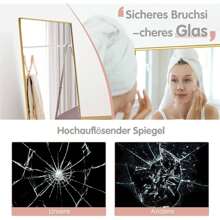 Wandspiegel, 160x40cm grote spiegel met metalen frame, antislipmat, staande spiegel voor slaapkamer, entree en kledingwinkel (goud)