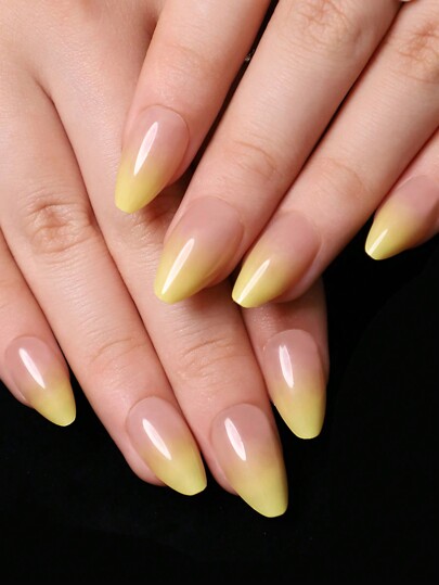 24 قطعة من الأظافر الصغيرة بيضاوية الشكل بالألوان العارية ذات التدرج اللوني الأصفر الليمونية، مع شرائط فرك و 1 لاصق جيلي و 1 قطعة لإمدادات الأظافر اضافر صناعيه اظافر اصطناع