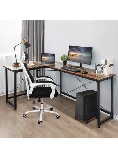 Shaped Desk, Computer 167 Cm Gaming Table, Corner Bureau Iron Hook, Office, Space Saving