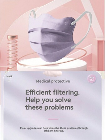 xxy 50 st/förpackning; Maskstorlek: Bredd 9,5 cm, längd överst 17,8 cm, längd underst 19 cm; Fjärilsformad skönhetsförbättrande skyddsmask, flerfärgad. Tillverkad av smältblåst högeffektivt filtreringsmaterial av hög kvalitet, som effektivt filtrerar luftburna partiklar och skadliga ämnen.