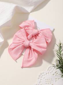 2pcs Solid Color Bowknot Covered Alligator Clip Hair Accessories For Baby Girls, Kids' Hair Bangs Clips Love Valentine - Multicolor - View 2