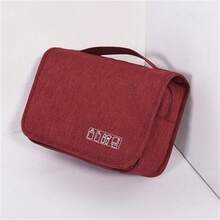 旅行收納化妝包女士防水化妝包化妝機構掛勾乾濕分離收納袋 - 酒紅色 - 查看 1