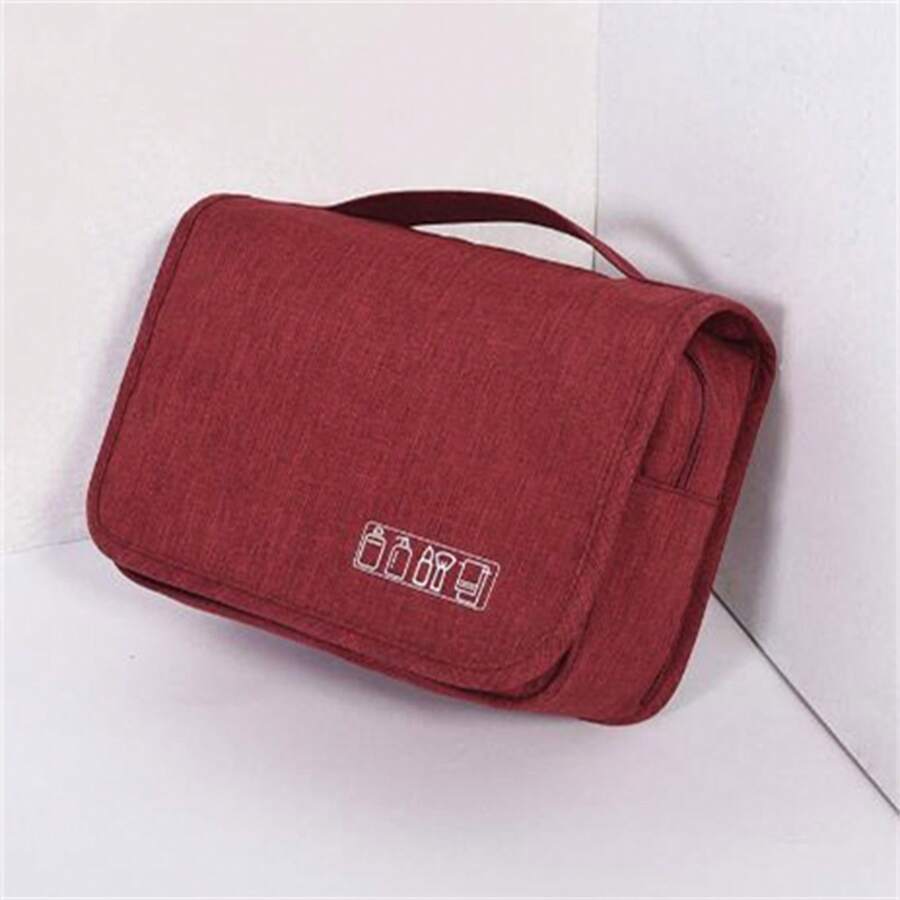旅行收納化妝包女士防水化妝包化妝機構掛勾乾濕分離收納袋 - 酒紅色 - 查看 1