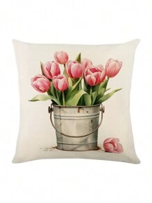 4入組粉色鬱金香綠色主題靠枕套,現代風格,45cm * 45cm / 17.72in * 17.72in正方形亞麻材質靠枕套,單面印刷,拉鍊拉鏈,適用於家居裝飾靠枕套,辦公室裝飾,柔軟舒適的極簡主義風格,適合家居裝飾（送軟墊） - 彩色 - 查看 8