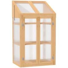 Outsunny Wooden Cold Frame Polycarbonate Greenhouse With Openable Top Cover And Double Door, Grow House For Flower, Vegetable And Plants, 70 X 50 X 120cm
