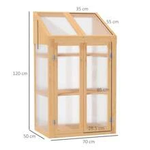 Outsunny Wooden Cold Frame Polycarbonate Greenhouse With Openable Top Cover And Double Door, Grow House For Flower, Vegetable And Plants, 70 X 50 X 120cm
