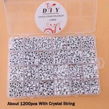 1200/840pcs 24/28 Grids A-Z White&Black Round Acrylic Letter Beads Loose Alphabet Beads For Jewelry Making Handmade DIY Fashion Bracelet Necklace Crafts Kit, White&Black White&Golden White&Multicolor Multicolor&Golden Black&Multicolor - White - View 9