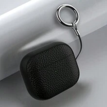 Case Compatible With Airpods 1/2, Airpods Pro, AirPods Pro2, AirPods 3, AirPods 4, TPU Simulated Leather Case High-Looking, Comprehensive Protection With Keychain - Black - View 6