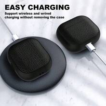 Case Compatible With Airpods 1/2, Airpods Pro, AirPods Pro2, AirPods 3, AirPods 4, TPU Simulated Leather Case High-Looking, Comprehensive Protection With Keychain - Black - View 4