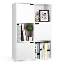 Furchen Estante branca, prateleira de armazenamento de madeira, 6 compartimentos, 3 portas, Adequado para escritório, estudo, sala de estar, branco, 60x29x90cm - Branco - Ver 1