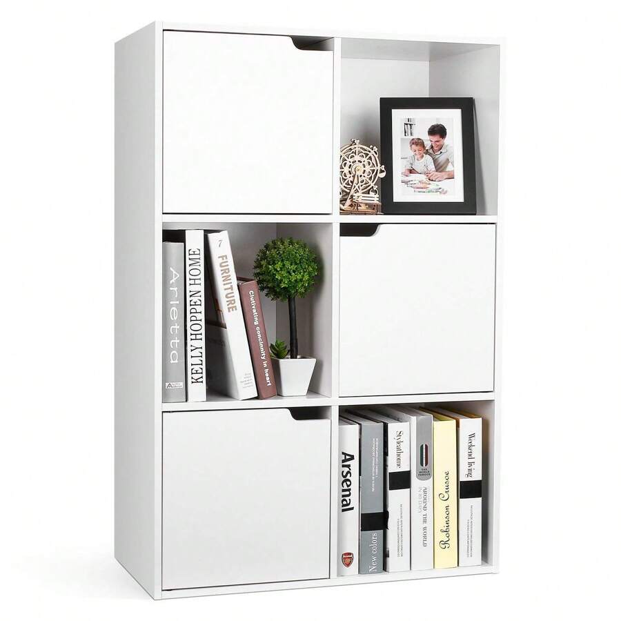Furchen Estante branca, prateleira de armazenamento de madeira, 6 compartimentos, 3 portas, Adequado para escritório, estudo, sala de estar, branco, 60x29x90cm - Branco - Ver 1