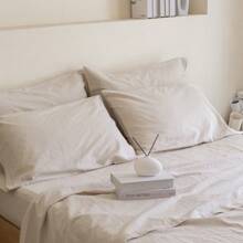 Simple&Opulence 6pcs Belgian Linen Sheet Set 30% Flax 70% Cotton Solid Color - 6 Pieces (1 Flat Sheet & 1 Fitted Sheet & 4 Pillowcases) 16" Deep Pocket Natural Flax Cotton Blended Soft Bedding Set For All Season - מצעים - ראה 7