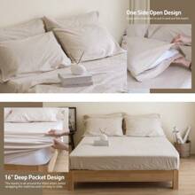 Simple&Opulence 6pcs Belgian Linen Sheet Set 30% Flax 70% Cotton Solid Color - 6 Pieces (1 Flat Sheet & 1 Fitted Sheet & 4 Pillowcases) 16" Deep Pocket Natural Flax Cotton Blended Soft Bedding Set For All Season - מצעים - ראה 3