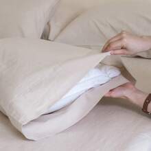 Simple&Opulence 6pcs Belgian Linen Sheet Set 30% Flax 70% Cotton Solid Color - 6 Pieces (1 Flat Sheet & 1 Fitted Sheet & 4 Pillowcases) 16" Deep Pocket Natural Flax Cotton Blended Soft Bedding Set For All Season - מצעים - ראה 8