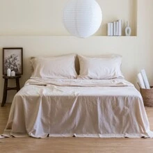 Simple&Opulence 6pcs Belgian Linen Sheet Set 30% Flax 70% Cotton Solid Color - 6 Pieces (1 Flat Sheet & 1 Fitted Sheet & 4 Pillowcases) 16" Deep Pocket Natural Flax Cotton Blended Soft Bedding Set For All Season - מצעים - ראה 6