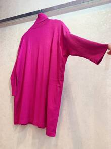 PLUS SIZE PONCHO DE TRICO MODAL GOLA ALTA FEMININA - Púrpura - Visão 3