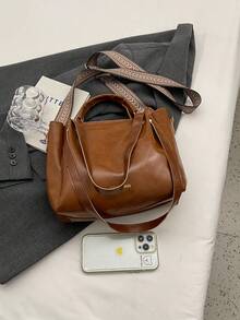 Elegante Bolso De Novia, Bolso De Mano De Patente Para Mujer, Bolso De Hombro De Gran Capacidad - Marrón - Ver 8