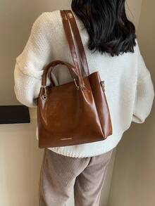 Elegante Bolso De Novia, Bolso De Mano De Patente Para Mujer, Bolso De Hombro De Gran Capacidad - Marrón - Ver 4