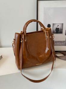 Elegante Bolso De Novia, Bolso De Mano De Patente Para Mujer, Bolso De Hombro De Gran Capacidad - Marrón - Ver 10