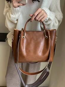 Elegante Bolso De Novia, Bolso De Mano De Patente Para Mujer, Bolso De Hombro De Gran Capacidad - Marrón - Ver 6