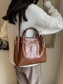 Elegante Bolso De Novia, Bolso De Mano De Patente Para Mujer, Bolso De Hombro De Gran Capacidad - Marrón - Ver 3