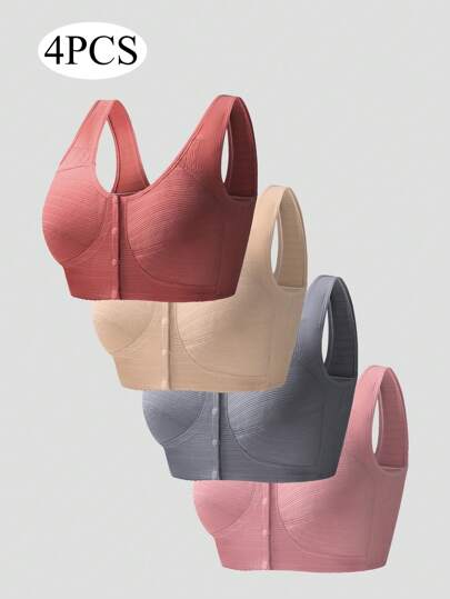 4pcs Women Front Closure Seamless Wireless Nursing Bra