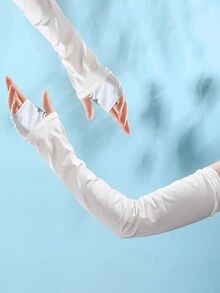 1 đôi ống tay giữ ấm cho nữ/nam, găng tay dài không ngón thoáng khí, chống nắng, thích hợp cho lái xe, đạp xe, làm việc ngoài trời vào mùa xuân/hè. - Tay áo băng khối màu - Xem 2