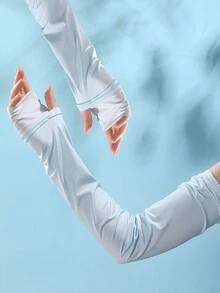 1 đôi ống tay giữ ấm cho nữ/nam, găng tay dài không ngón thoáng khí, chống nắng, thích hợp cho lái xe, đạp xe, làm việc ngoài trời vào mùa xuân/hè. - Tay áo băng khối màu - Xem 5