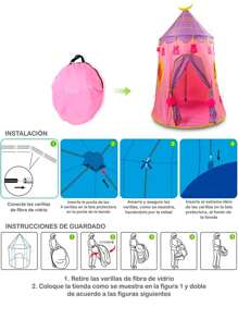 Castillo Plegable Para Niños y Niñas Casita De Campaña Para Princesas y Príncipes - Rosa - Ver 8
