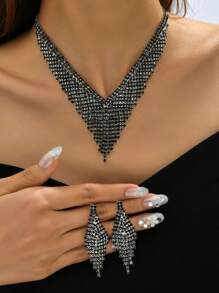 yijiangbeiting 3入組婚禮季女士珠寶套裝,鑲嵌水鑽假珍珠耳環項鍊,二件套,新娘婚紗配件 - 白色 - 查看 23