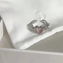 1只kpop甜美心戒指,鑲嵌粉色心型石頭,甜美又酷炫的風格,適合女孩搭配日常服裝,讓你成為驚豔派對的焦點配飾 - 粉色 - 查看 8