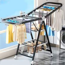 Tendedero de ropa plegable, varilla de secado de ropa de pie para el hogar, tendedero simple para colgar ropa - Negro - Ver 9