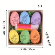 Set Of 6 DIY Hand Painted Easter Eggs With Cartoon Bunny Pattern, Handcraft Gift, For Family/Home/Scene/Theme Party Decoration. The Color Of The Accessories Will Be Sent Randomly.